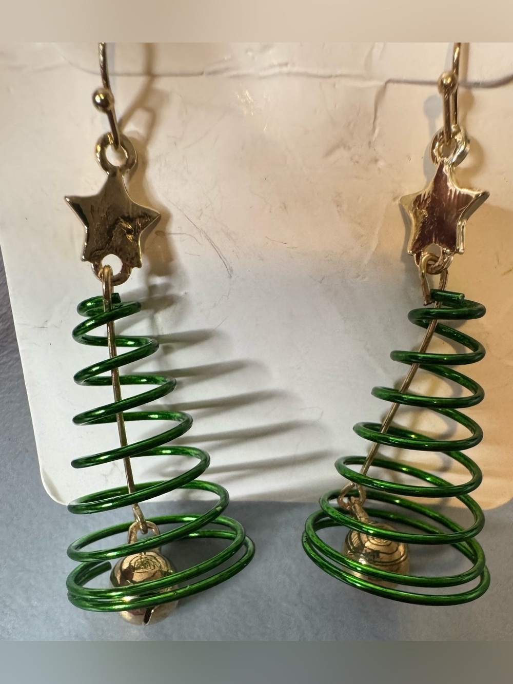 Green Spiral Christmas Tree Dangle Earrings holiday season Christmas spirit